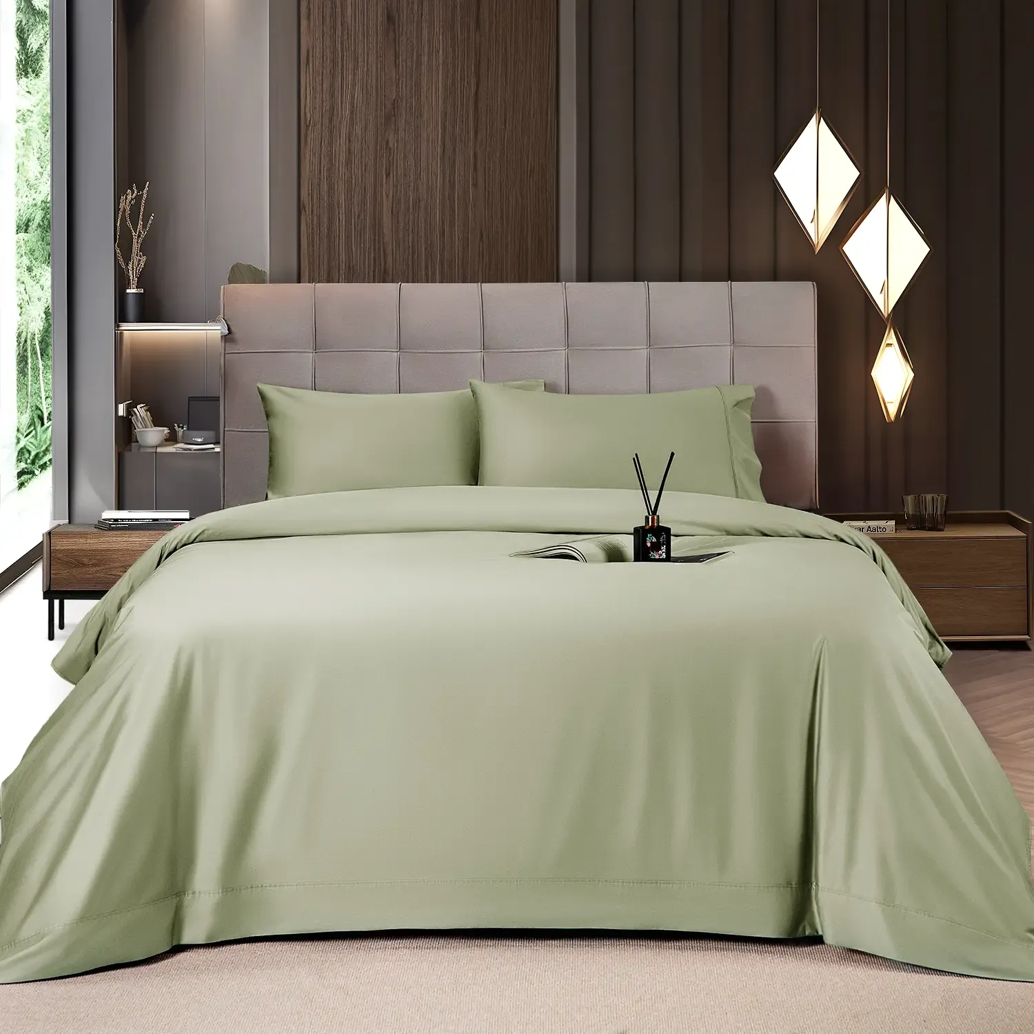 Solid Colored Lightweight Fitted Bedding Sheet Set With Deep Pocket