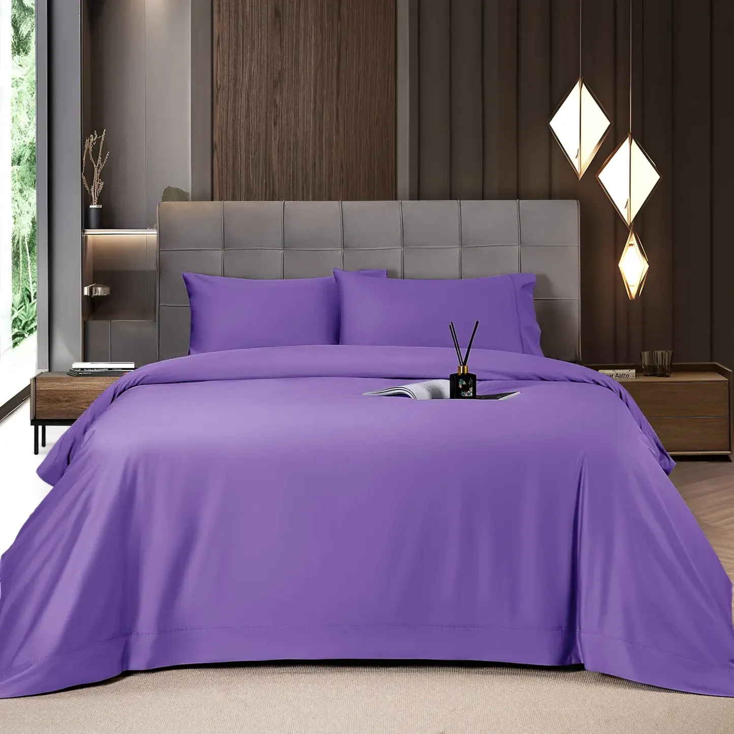 Solid Colored Lightweight Fitted Bedding Sheet Set With Deep Pocket