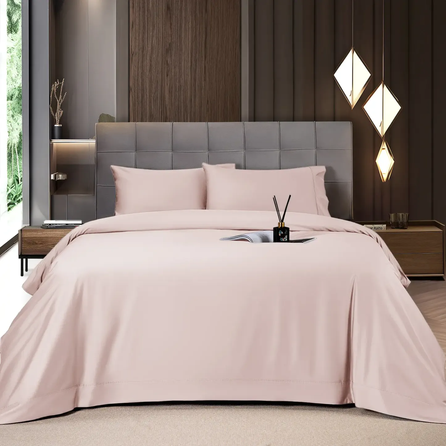 Solid Colored Lightweight Fitted Bedding Sheet Set With Deep Pocket