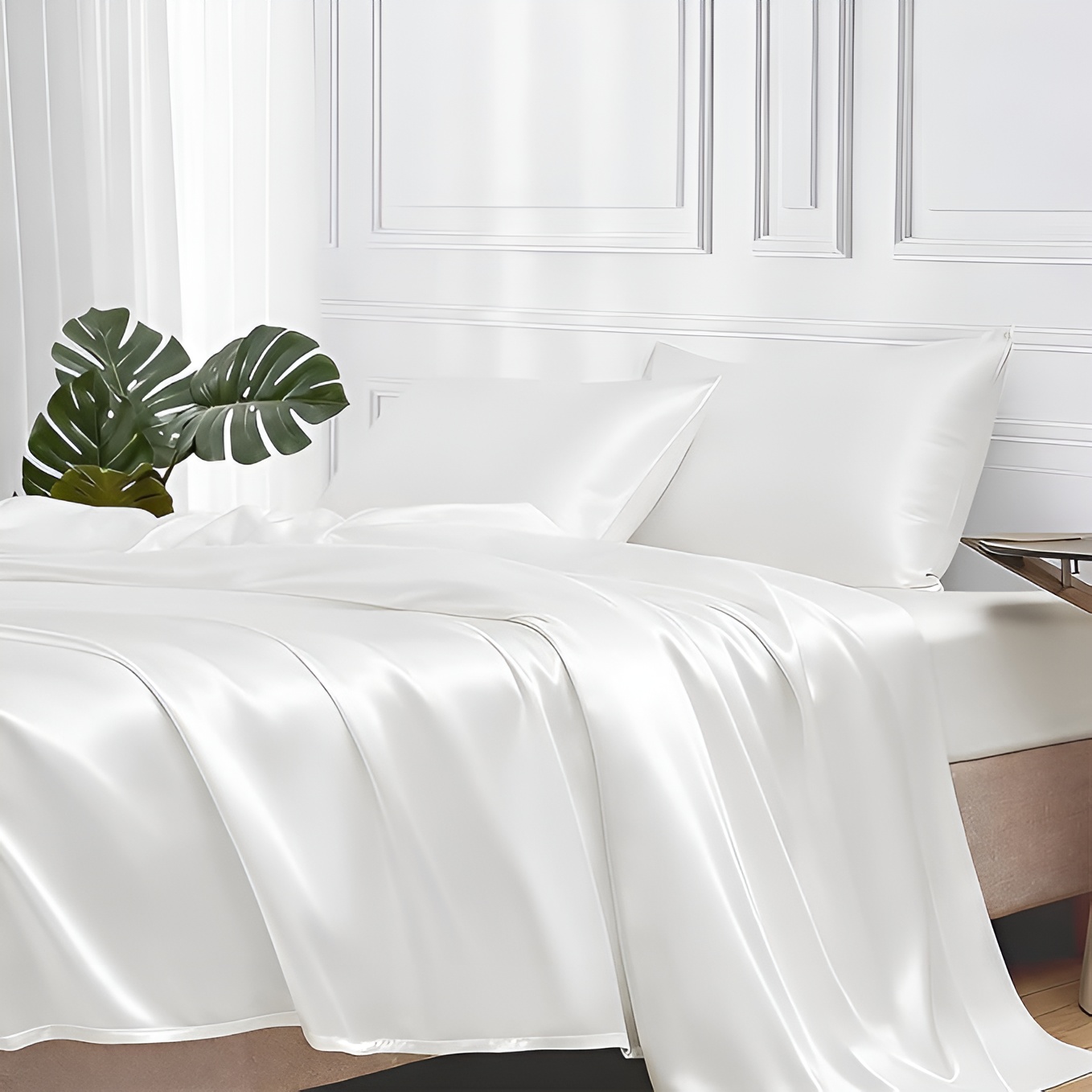 4 Piece Of Satin Queen Sheet Set With Deep Pocket