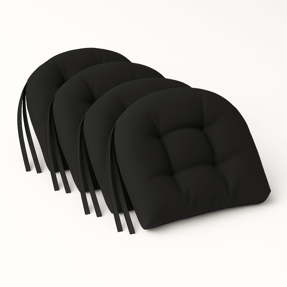 4 Pack Rounded Back Indoor Chair Cushions – Tufted Dining Seat Pads With Ties - Comfy Sofa Cover