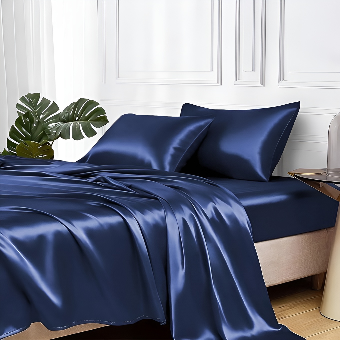 4 Piece Of Satin Queen Sheet Set With Deep Pocket