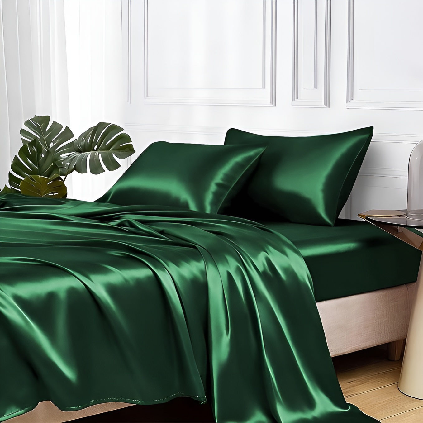 4 Piece Of Satin Queen Sheet Set With Deep Pocket
