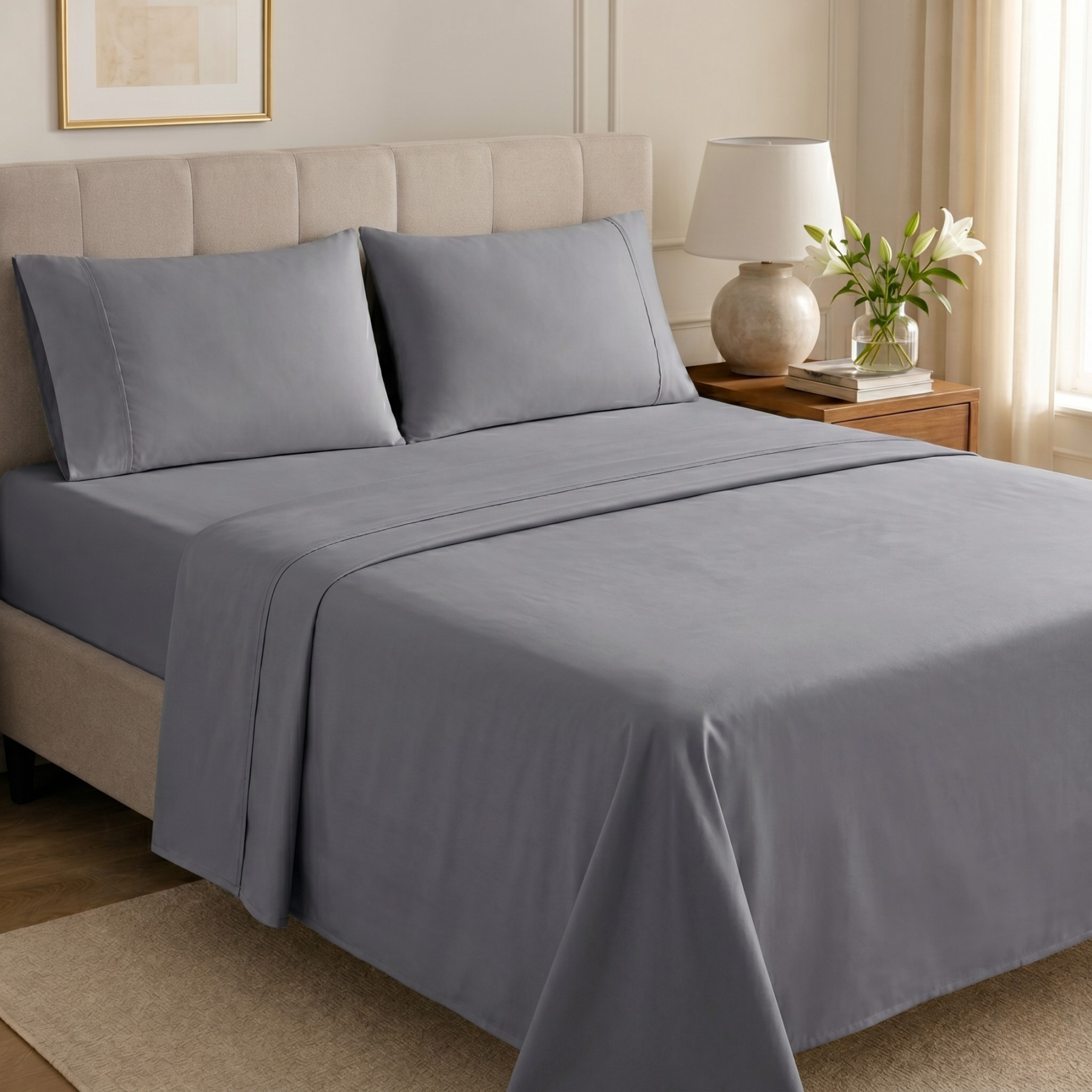 4 Piece Cooling Microfiber Sheet Set With Deep Pocket Design