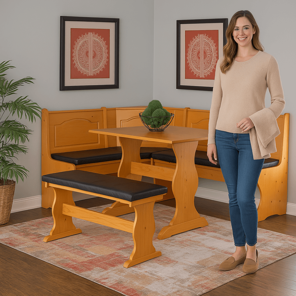 4 Piece Dining Nook Cushion Set – Soft Padded Seat Pads for Corner Benches - Comfy Sofa Cover