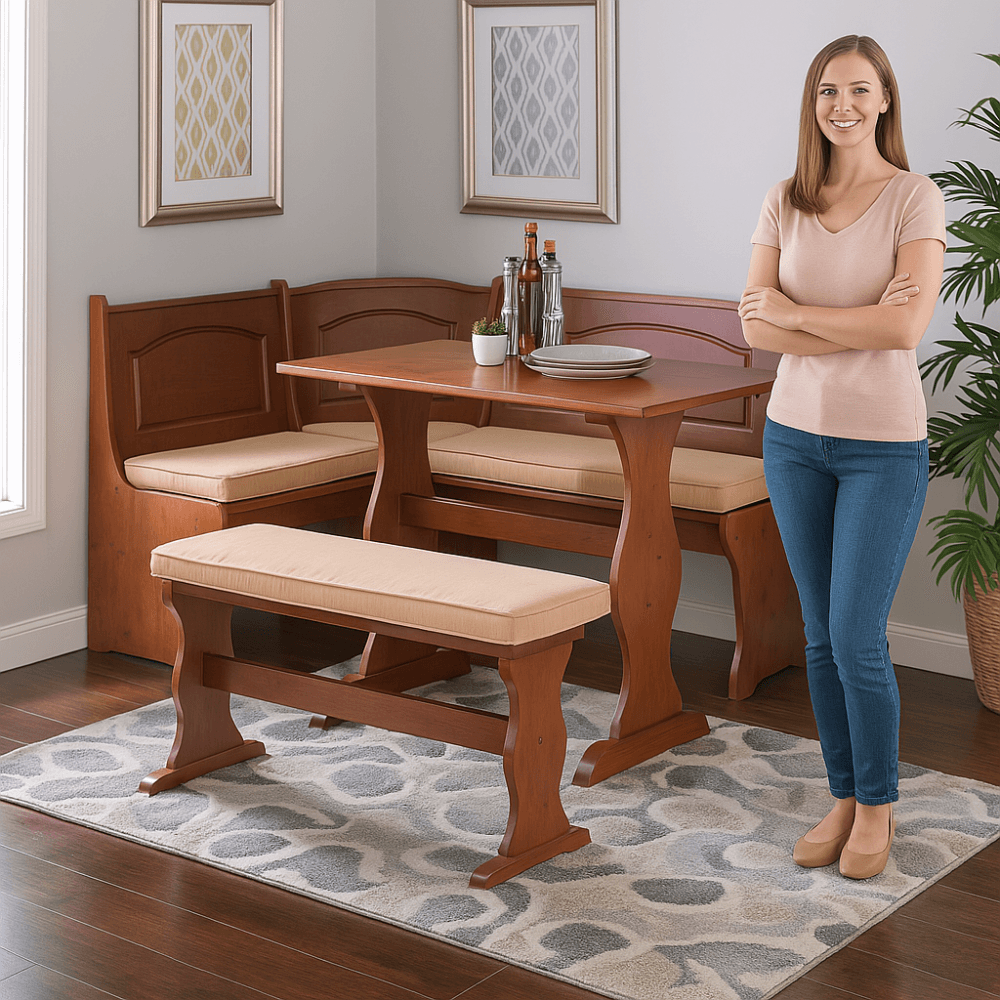 4 Piece Dining Nook Cushion Set – Soft Padded Seat Pads for Corner Benches - Comfy Sofa Cover