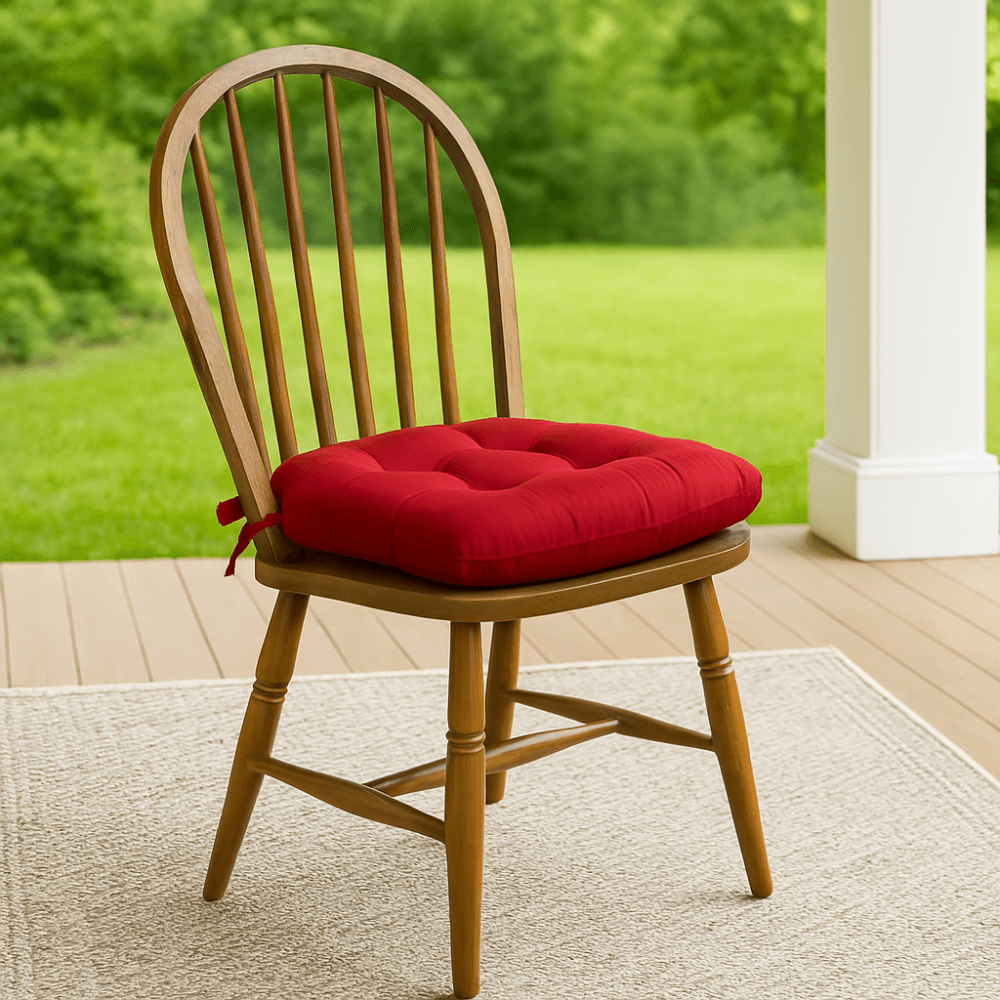 4 Pack Rounded Back Indoor Chair Cushions – Tufted Dining Seat Pads With Ties - Comfy Sofa Cover