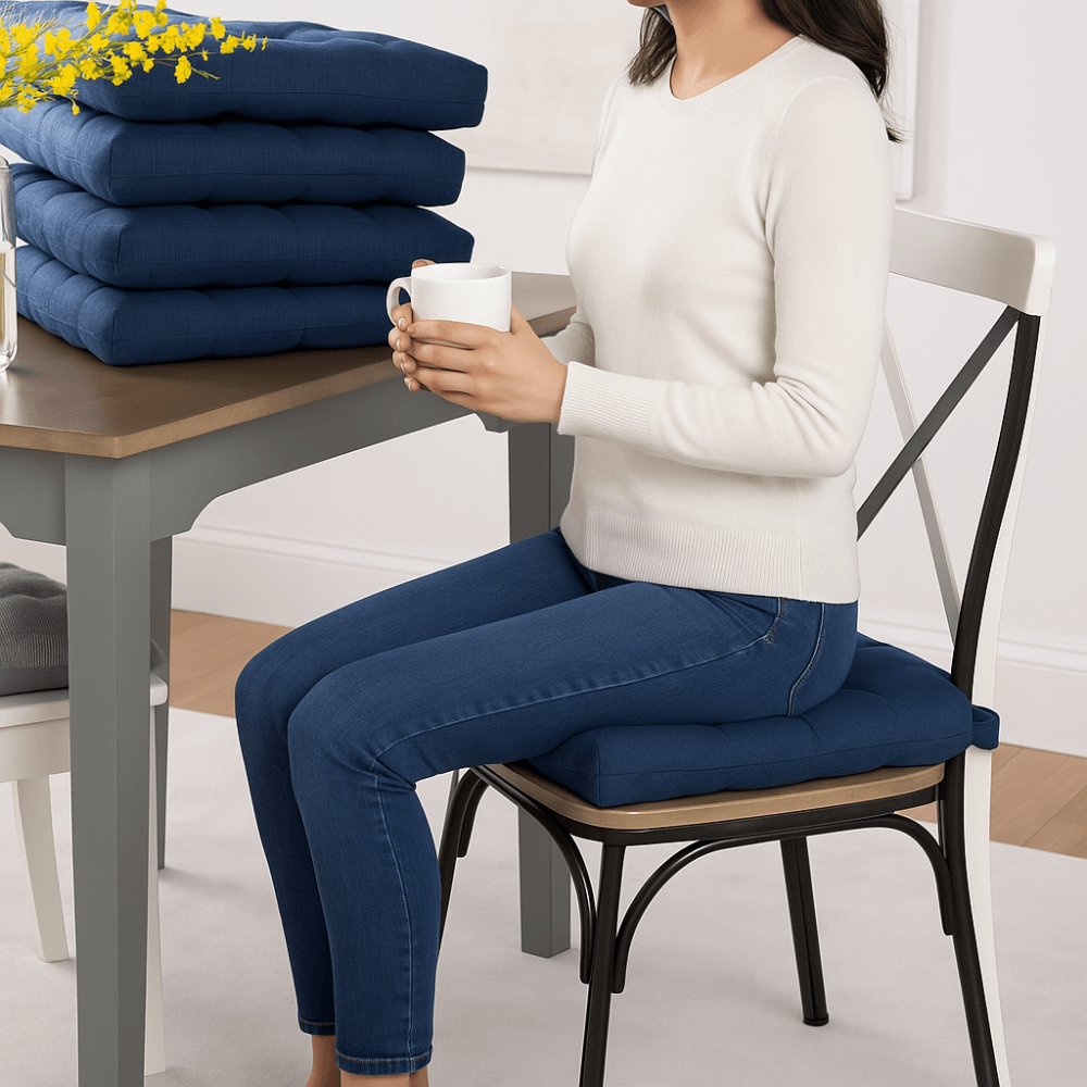 4 Piece Textured Chair Seat Cushion Set With Velcro Loops - Comfy Sofa Cover