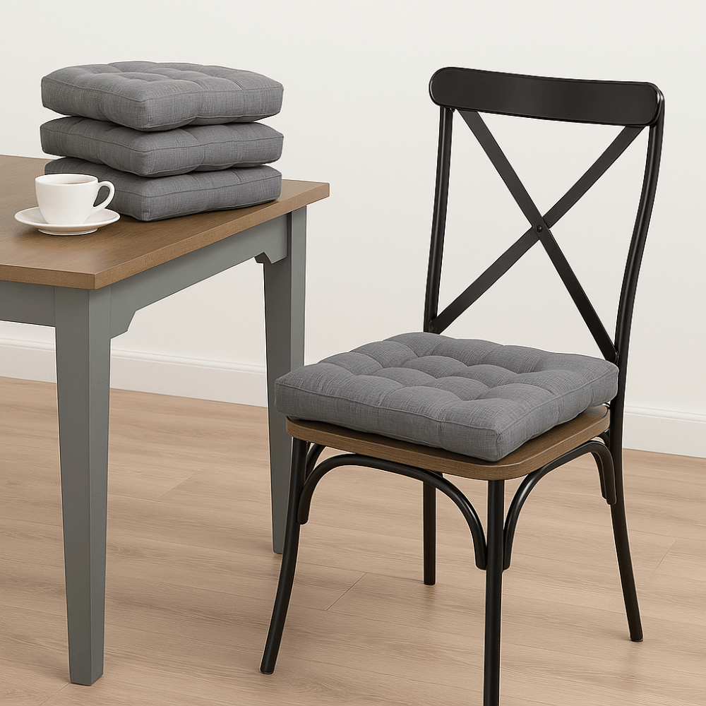 4 Piece Textured Chair Seat Cushion Set With Velcro Loops - Comfy Sofa Cover