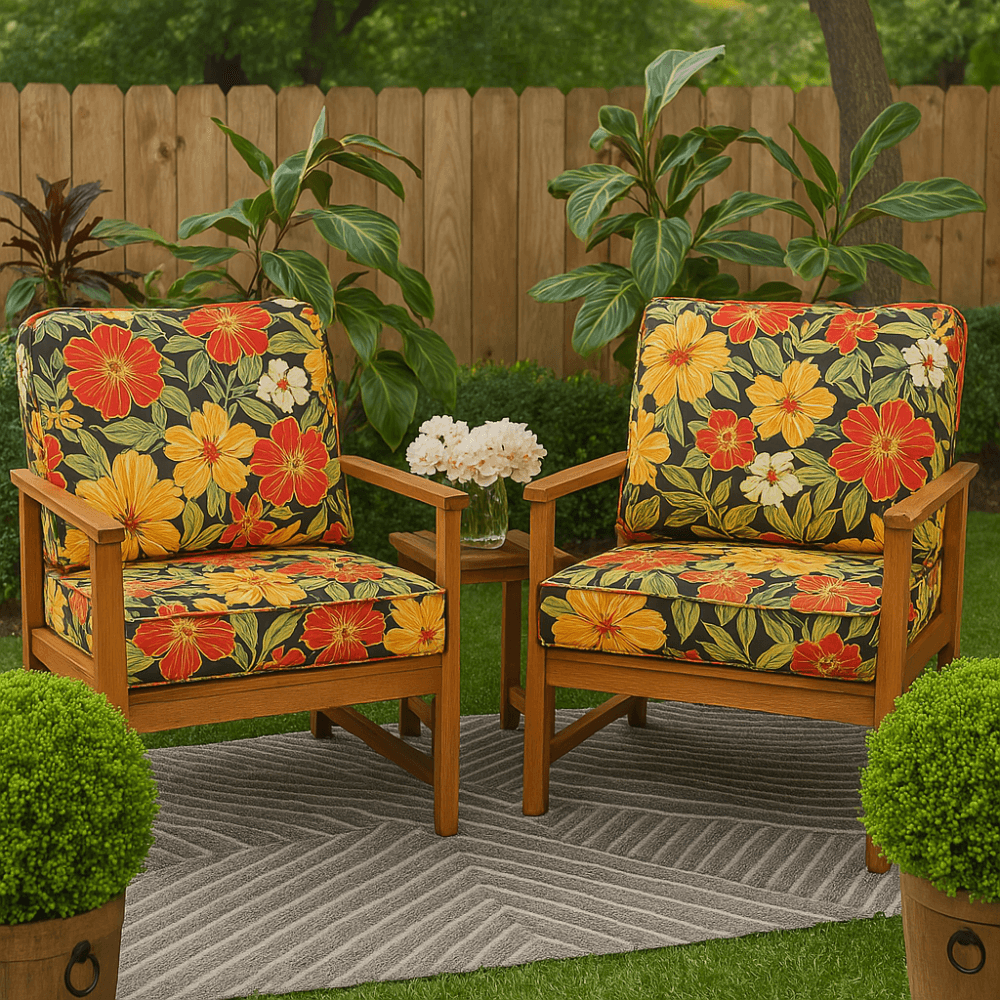 Outdoor Deep Seat Cushion Set - 2 Piece Tufted Back And Seat Pads for Lounge Chairs or Sofas - Comfy Sofa Cover