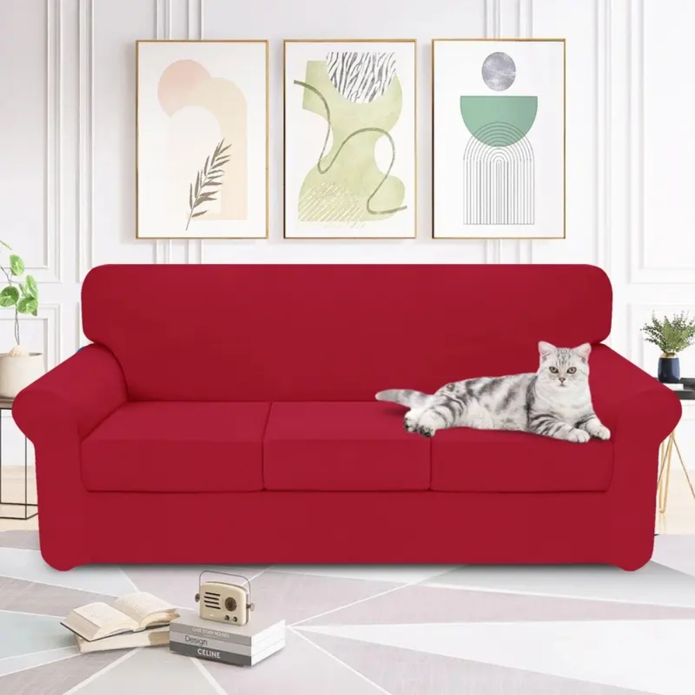 Stretch Soft Couch Cover for Dogs, Christmas Slipcover for Sofa with 1/2/3 Seperated Cushions