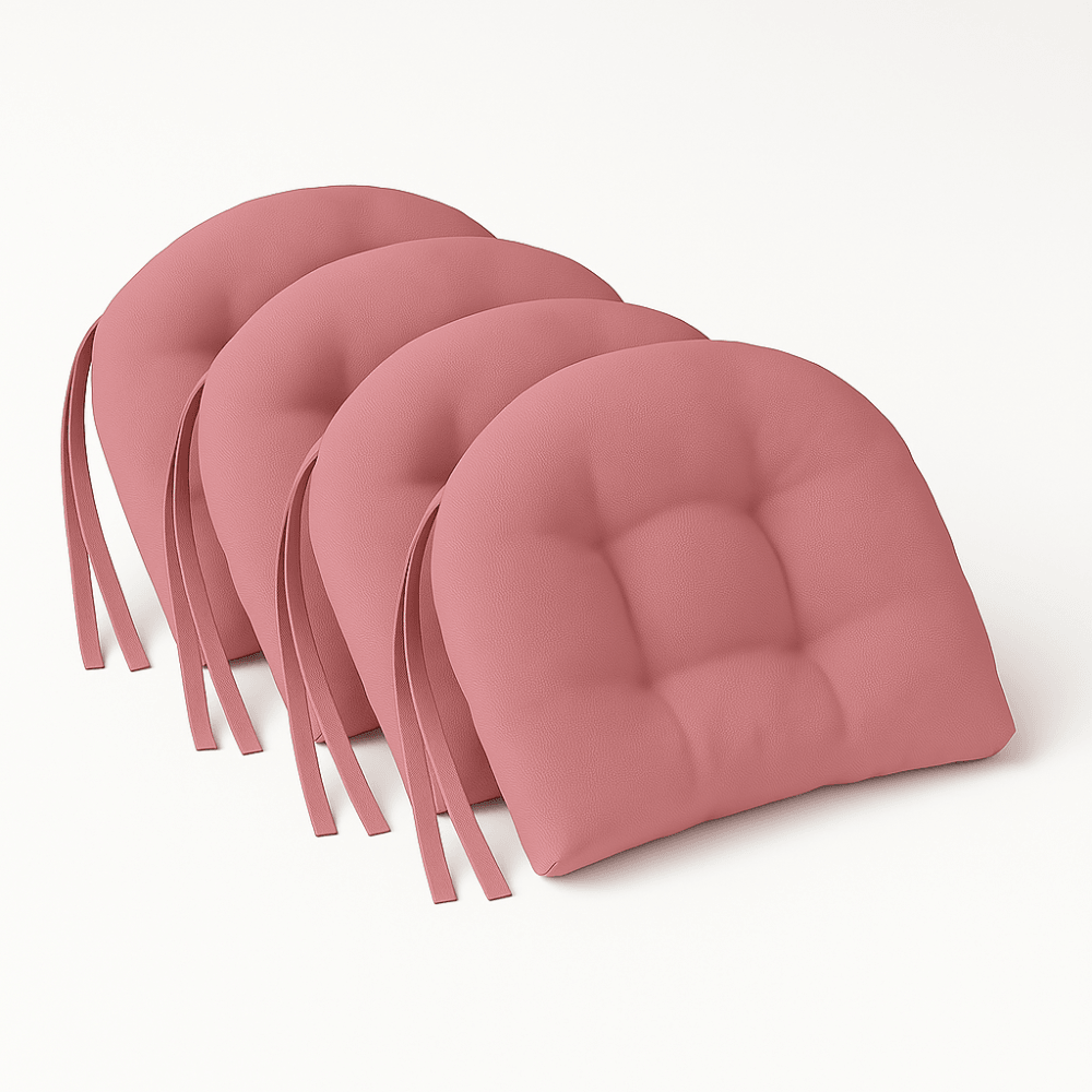 4 Pack Rounded Back Indoor Chair Cushions – Tufted Dining Seat Pads With Ties - Comfy Sofa Cover