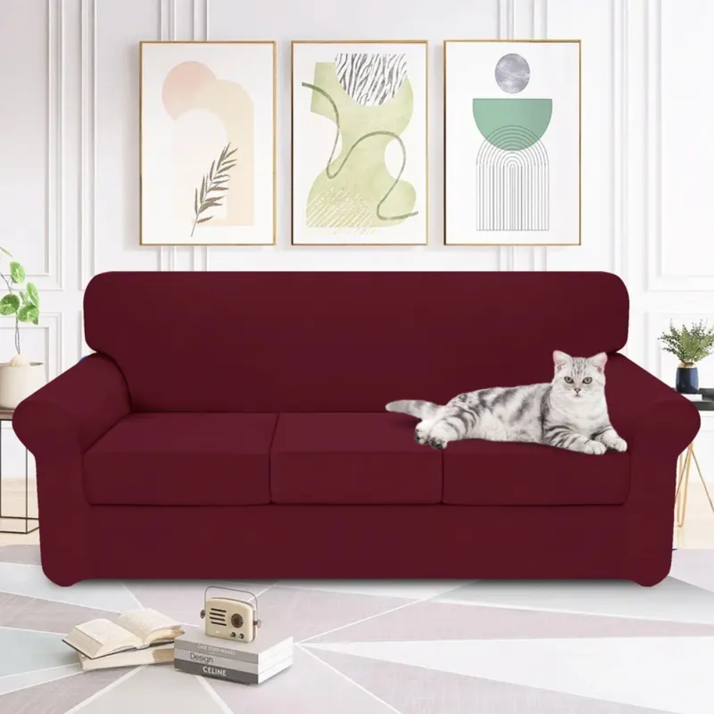 Stretch Soft Couch Cover for Dogs, Christmas Slipcover for Sofa with 1/2/3 Seperated Cushions