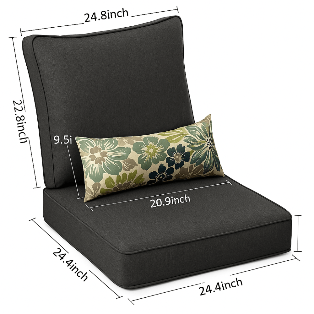 6 Piece Outdoor Chair Cushion Set – Seat, Back, and Pillows - Comfy Sofa Cover