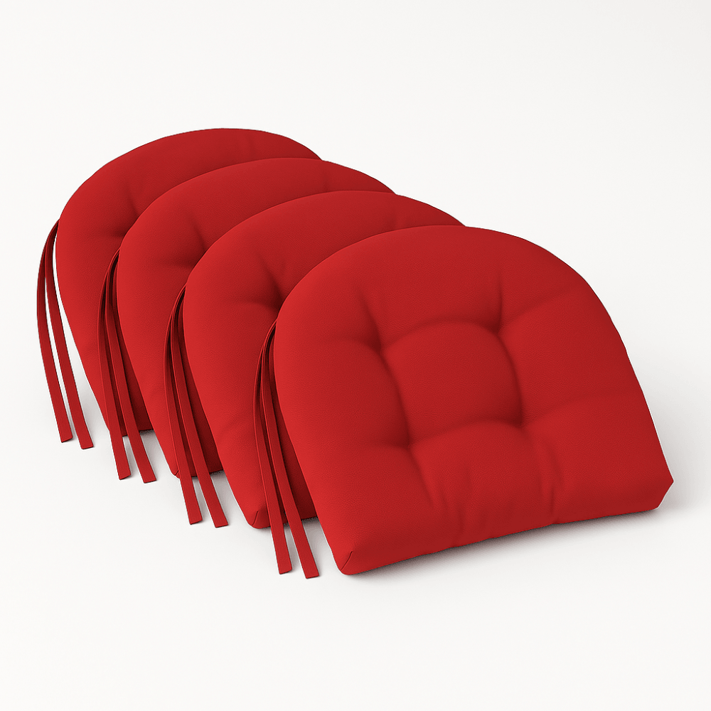 4 Pack Rounded Back Indoor Chair Cushions – Tufted Dining Seat Pads With Ties - Comfy Sofa Cover