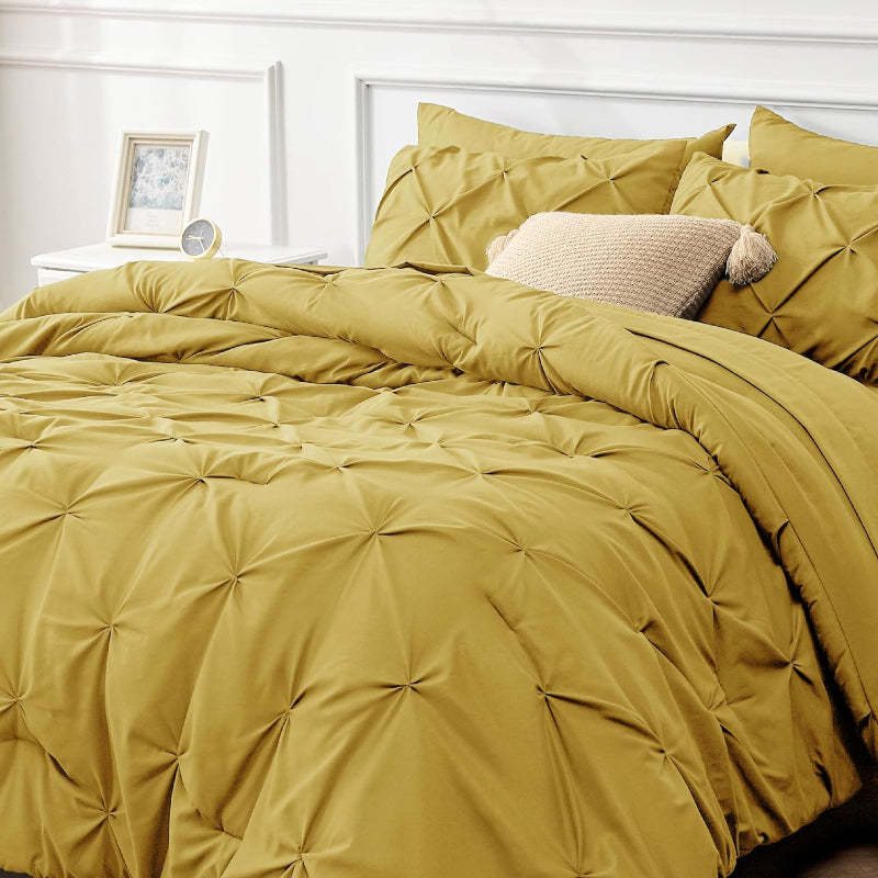 7 Pieces Comforters Pintuck Bedding Sets With Pillowcases And Shams