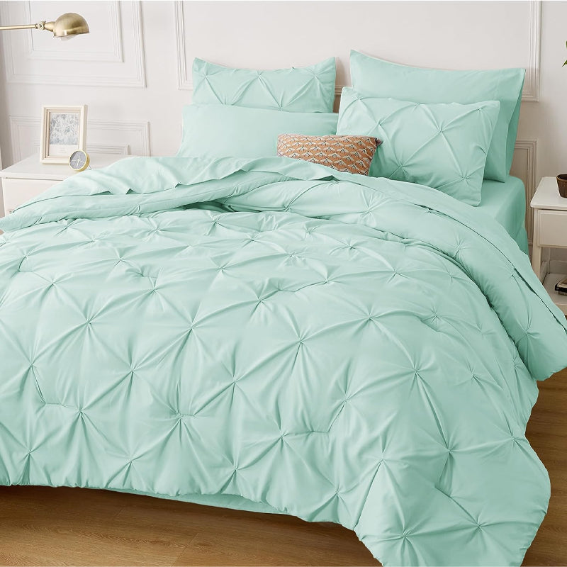7 Pieces Comforters Pintuck Bedding Sets With Pillowcases And Shams