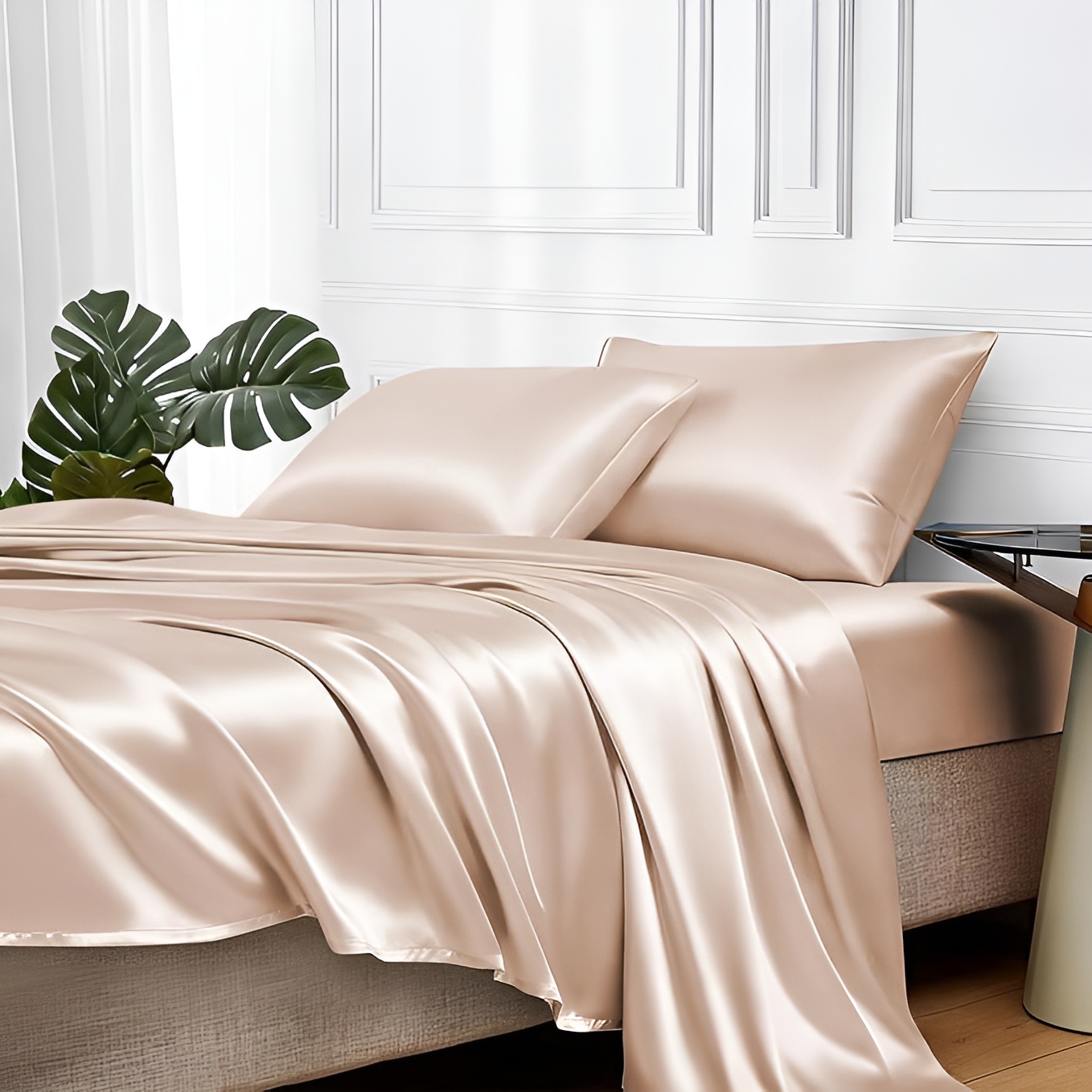 4 Piece Of Satin Queen Sheet Set With Deep Pocket