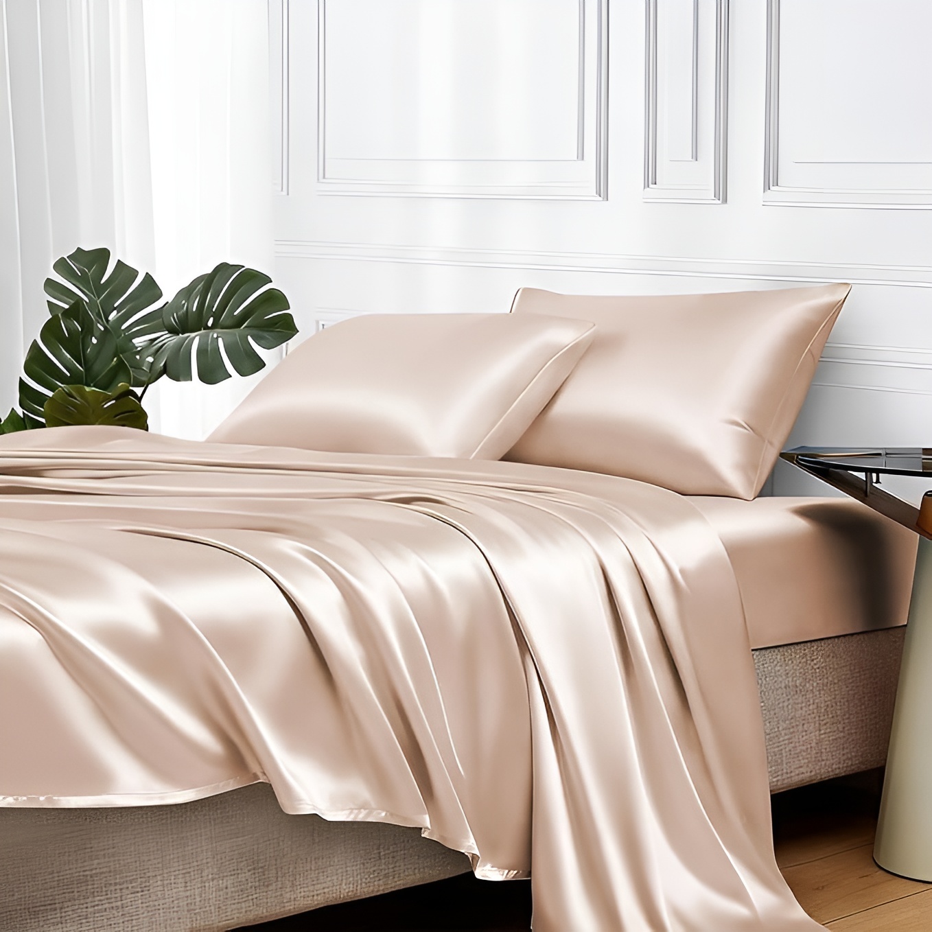 4 Piece Of Satin Queen Sheet Set With Deep Pocket