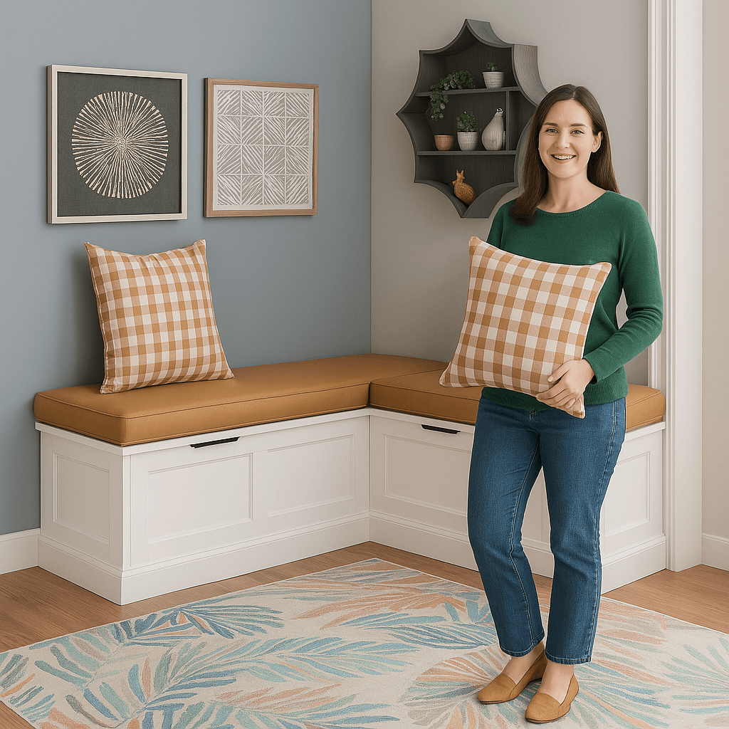 Five Piece Cushion and Pillow Set – Removable Covers for Corner Nook Seating - Comfy Sofa Cover