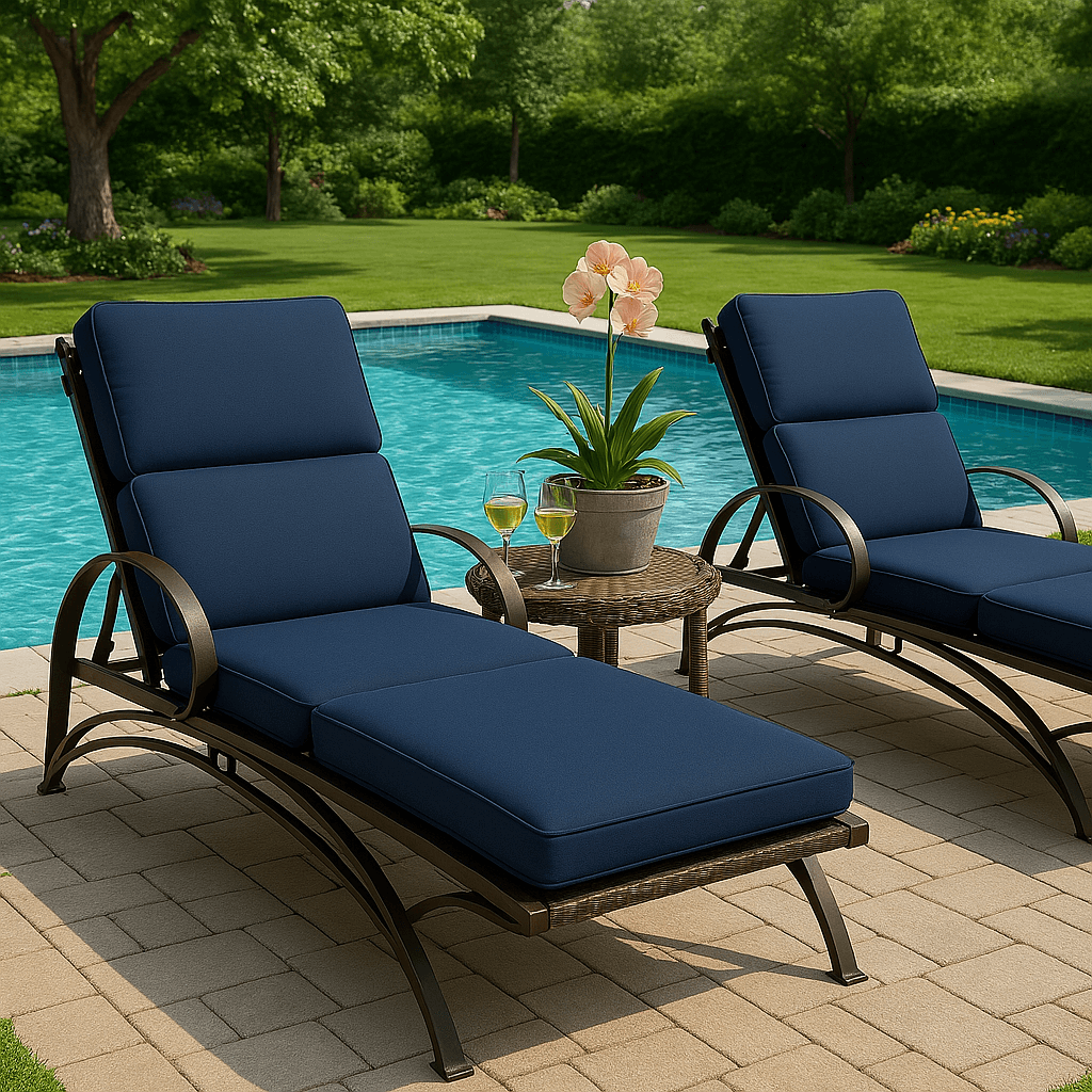 74 Inch Outdoor Chaise Lounge Cushion – Reversible Tufted Seat and Back Pad with Ties - Comfy Sofa Cover