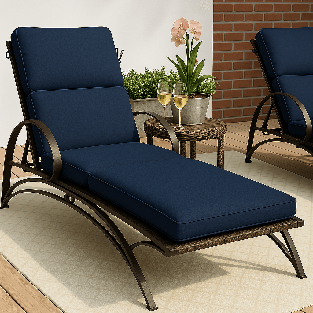 74 Inch Outdoor Chaise Lounge Cushion – Reversible Tufted Seat and Back Pad with Ties - Comfy Sofa Cover