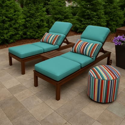 74 Inch Outdoor Chaise Lounge Cushion – Reversible Tufted Seat and Back Pad with Ties - Comfy Sofa Cover