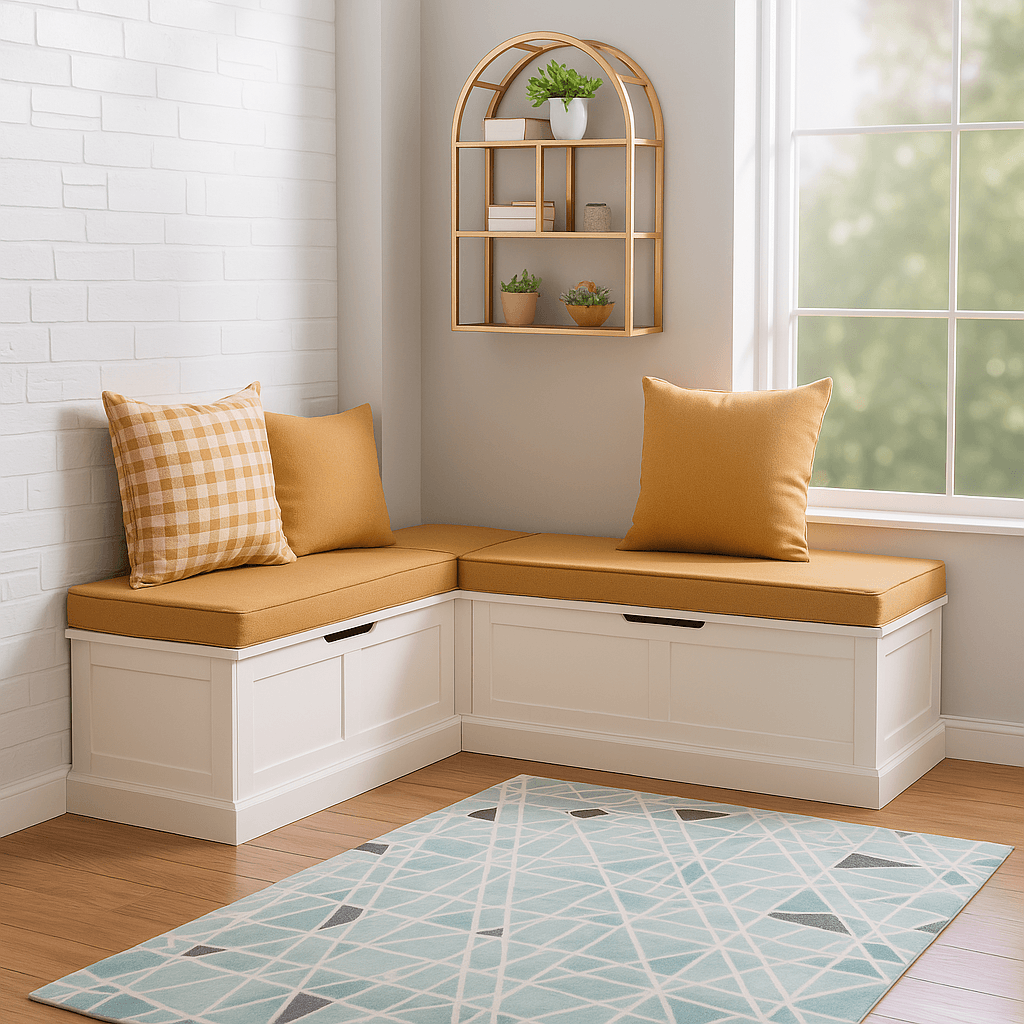 Five Piece Cushion and Pillow Set – Removable Covers for Corner Nook Seating - Comfy Sofa Cover