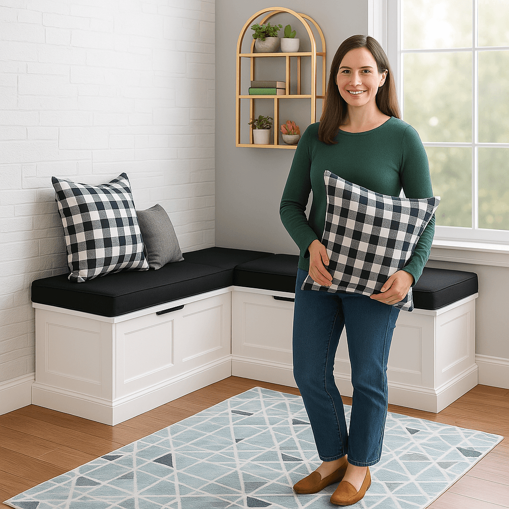 Five Piece Cushion and Pillow Set – Removable Covers for Corner Nook Seating - Comfy Sofa Cover