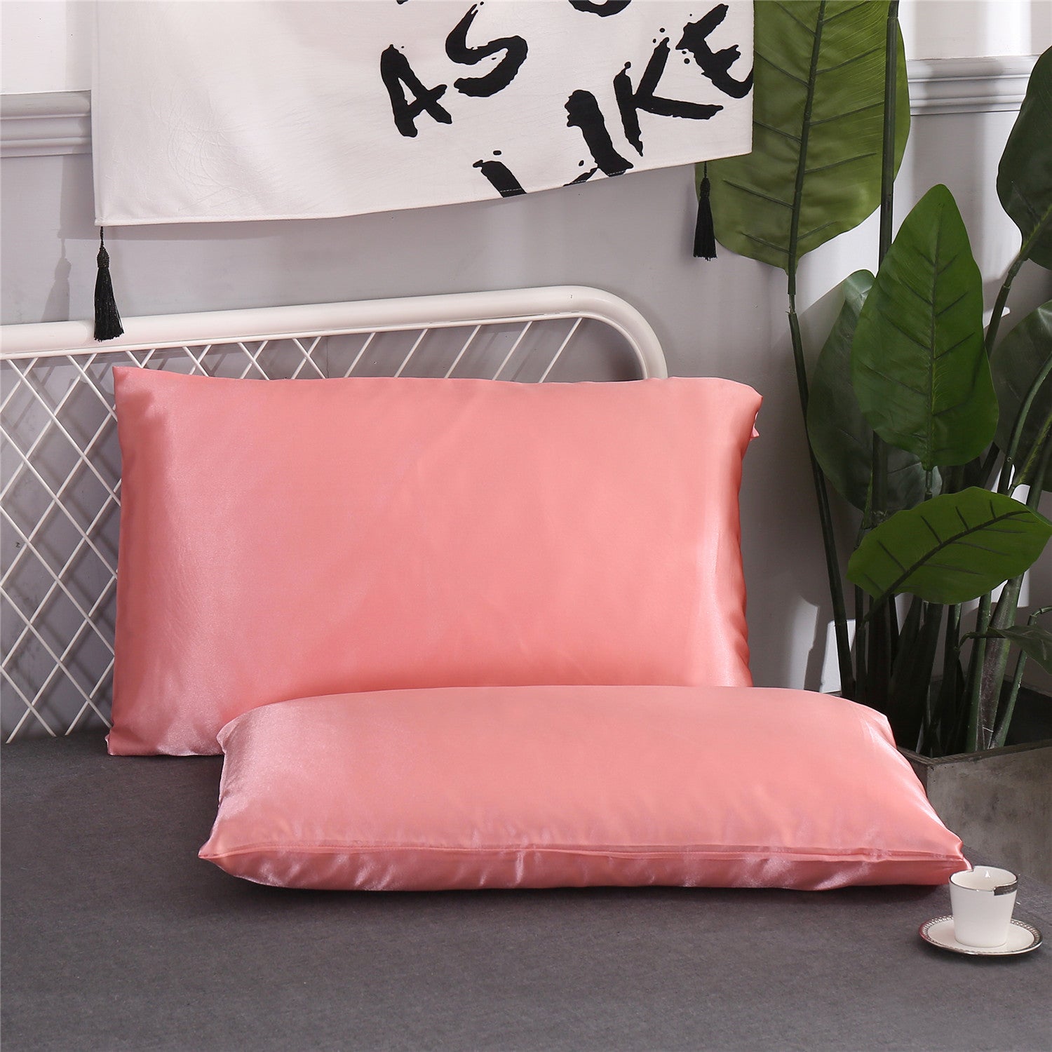 Set Of 2 Satin Silk Pillowcases For Hair And Skin With Envelope Closure