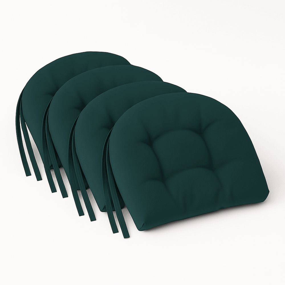 4 Pack Rounded Back Indoor Chair Cushions – Tufted Dining Seat Pads With Ties - Comfy Sofa Cover