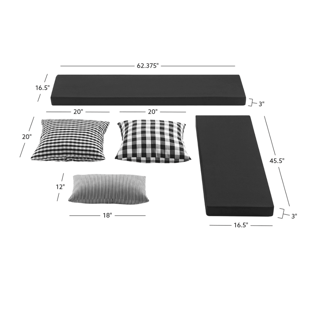 Five Piece Cushion and Pillow Set – Removable Covers for Corner Nook Seating - Comfy Sofa Cover