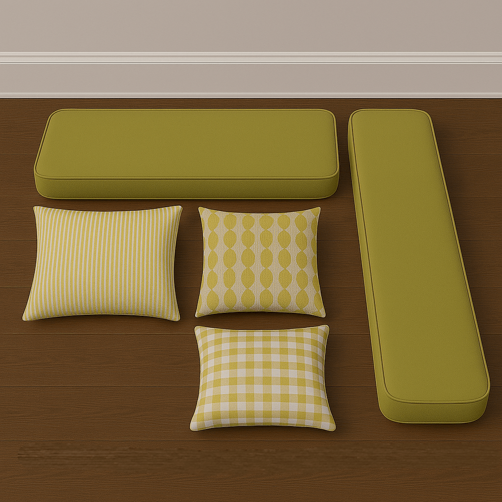 Five Piece Cushion and Pillow Set – Removable Covers for Corner Nook Seating - Comfy Sofa Cover