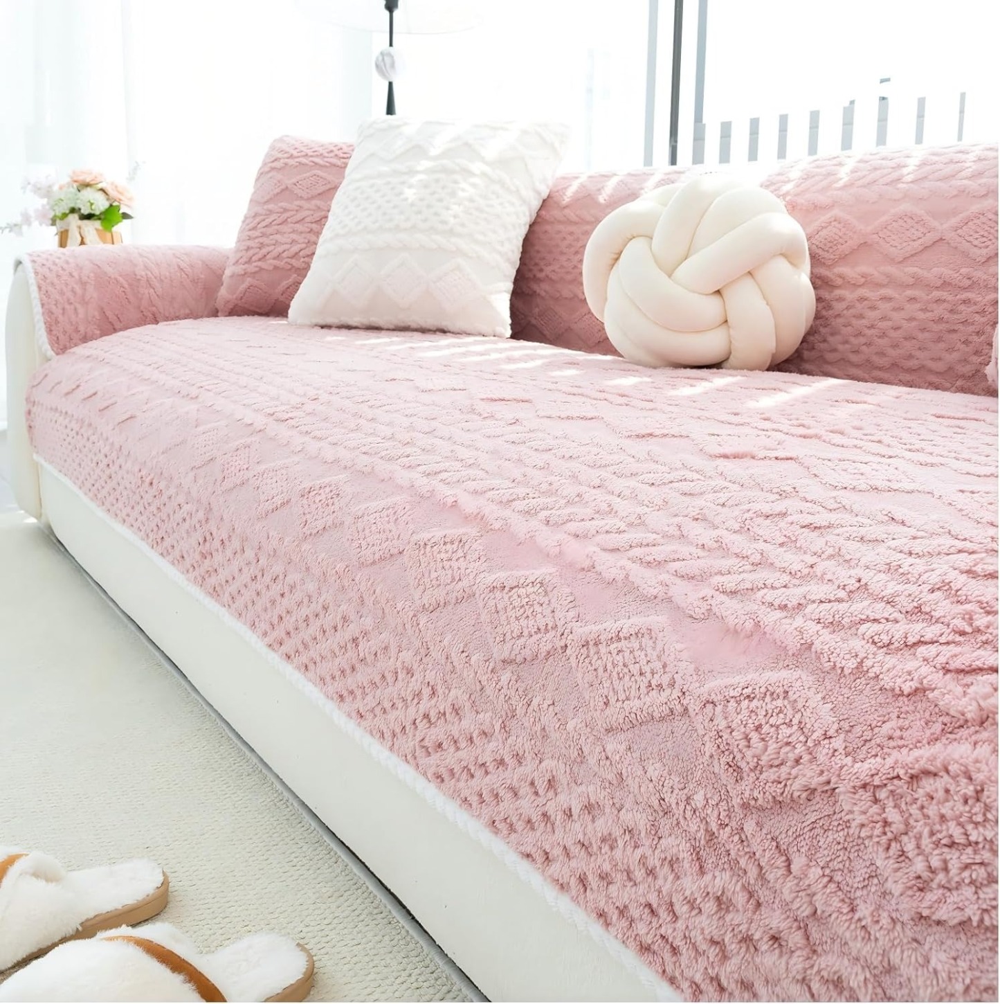 Geometric Plush Sofa Cover Non Slip Washable Couch Protector