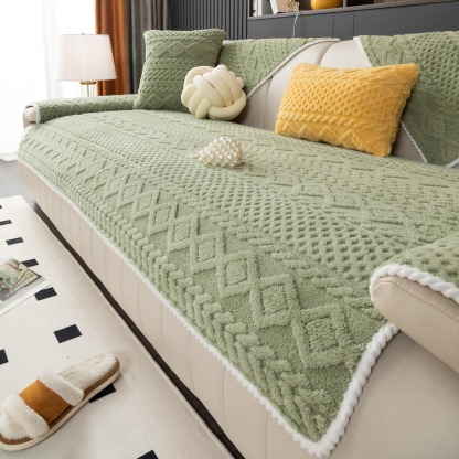 Geometric Plush Sofa Cover Non Slip Washable Couch Protector