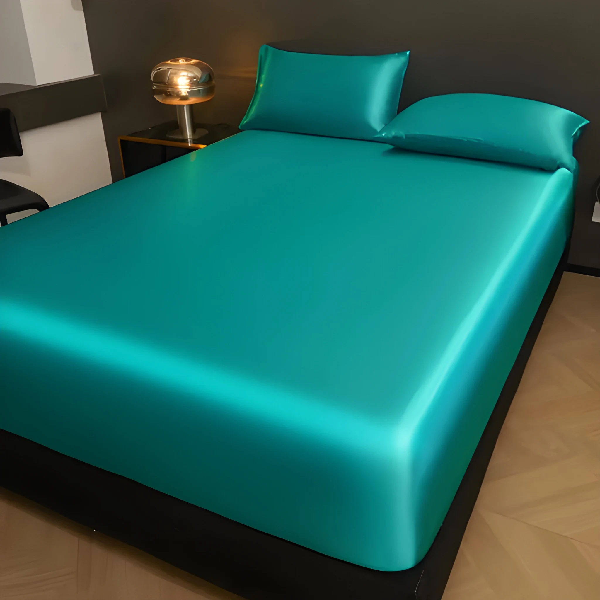 Solid Satin Fitted Sheet With Pillowcase Set