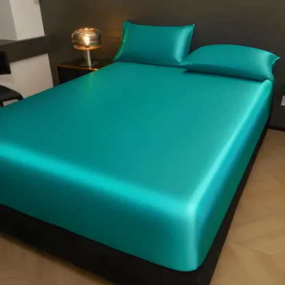 Solid Satin Fitted Sheet With Pillowcase Set