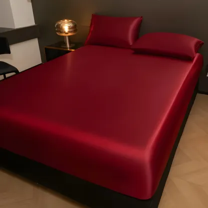 Solid Satin Fitted Sheet With Pillowcase Set