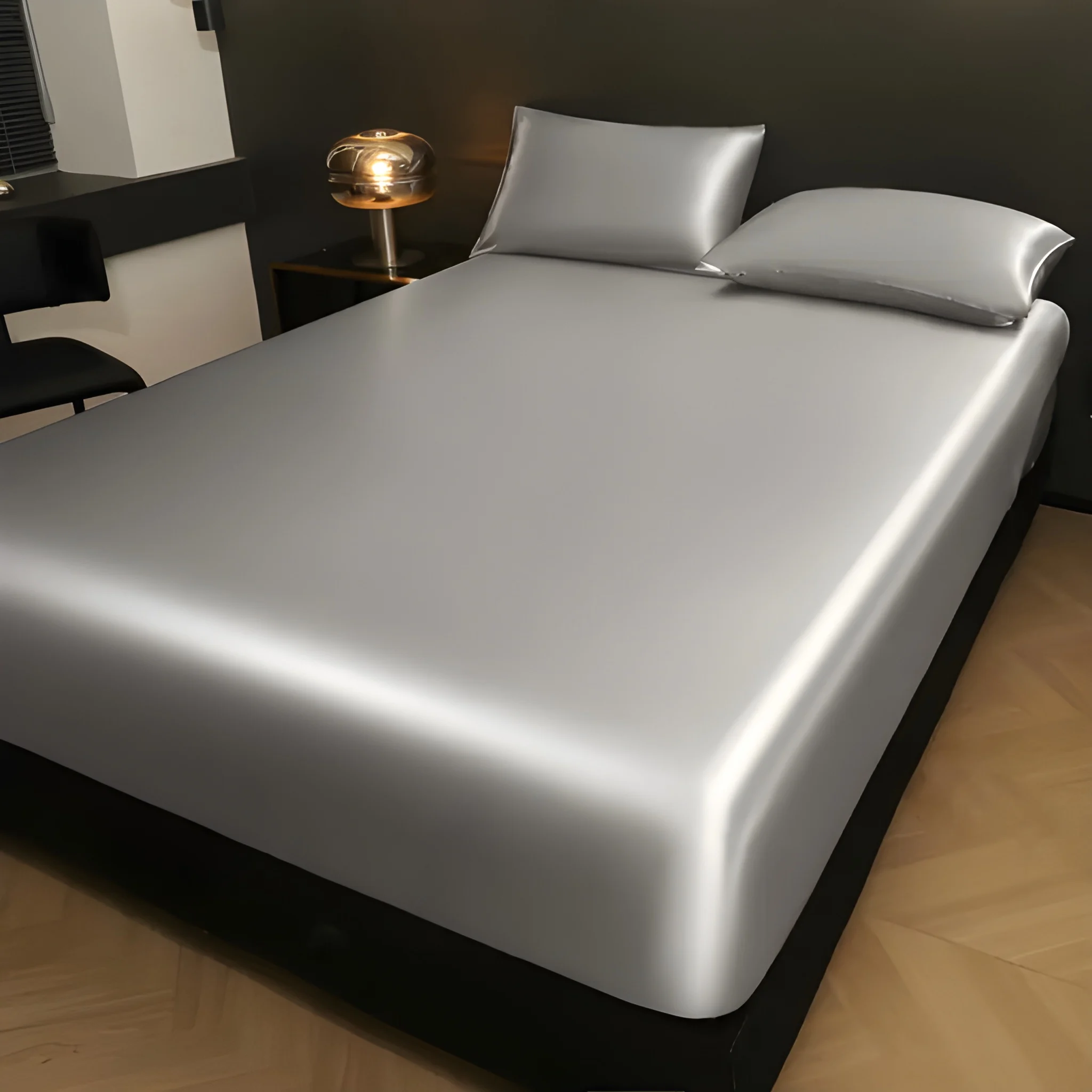 Solid Satin Fitted Sheet With Pillowcase Set
