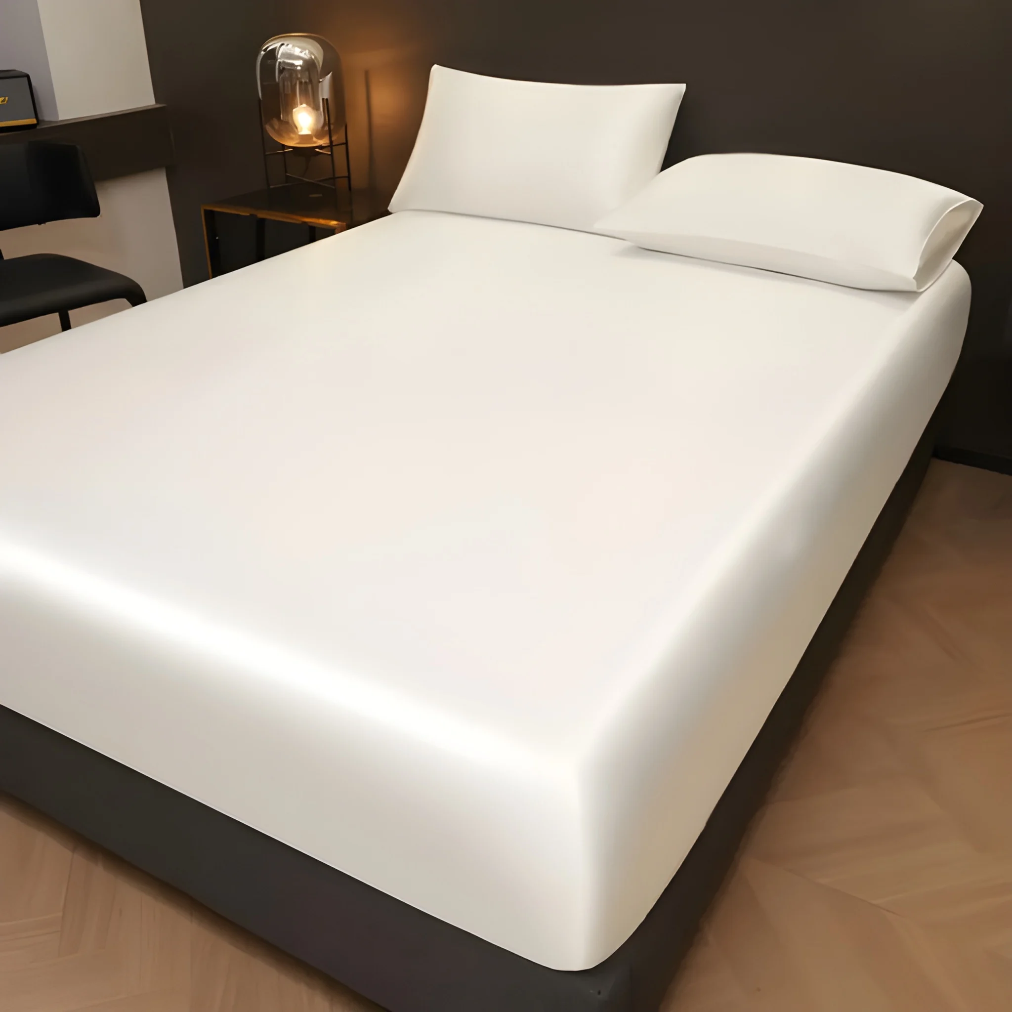 Solid Satin Fitted Sheet With Pillowcase Set