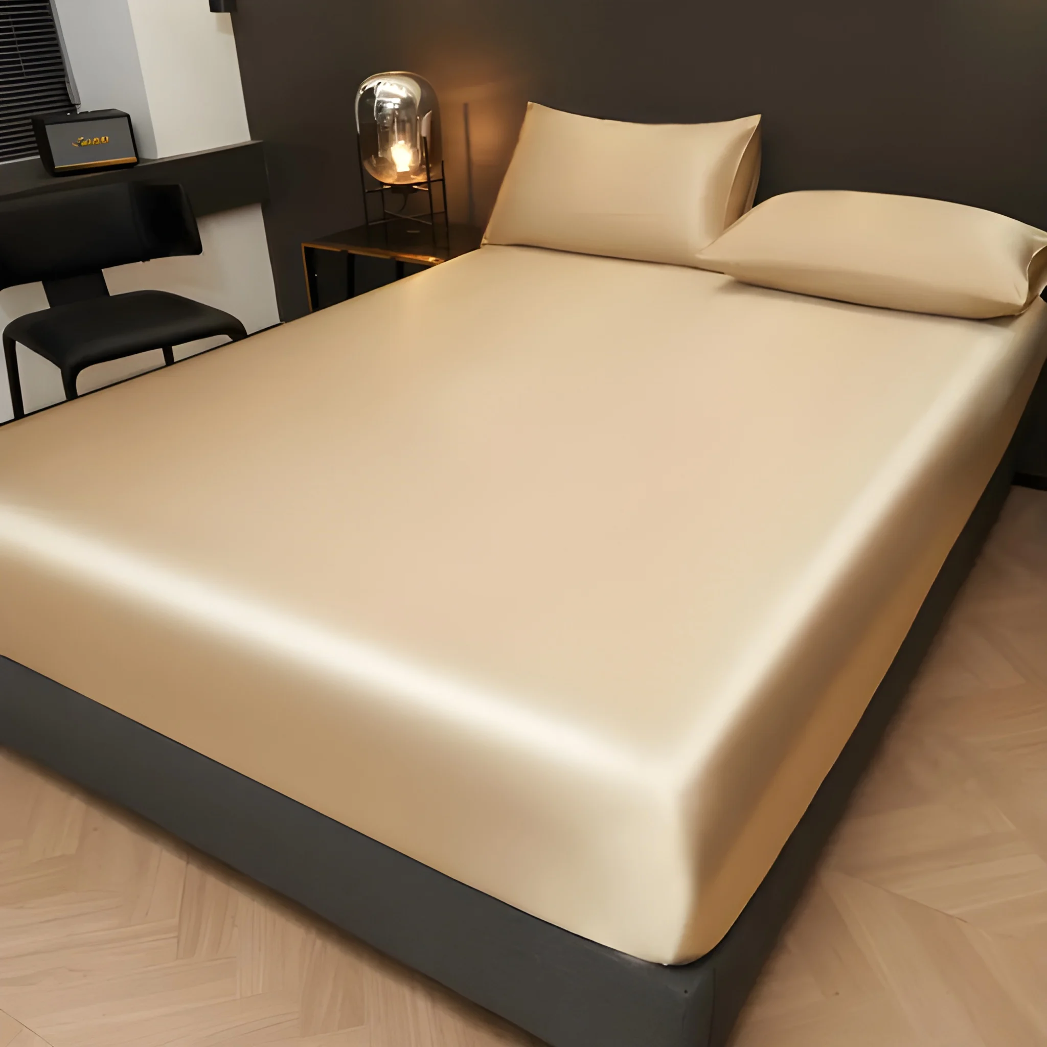 Solid Satin Fitted Sheet With Pillowcase Set