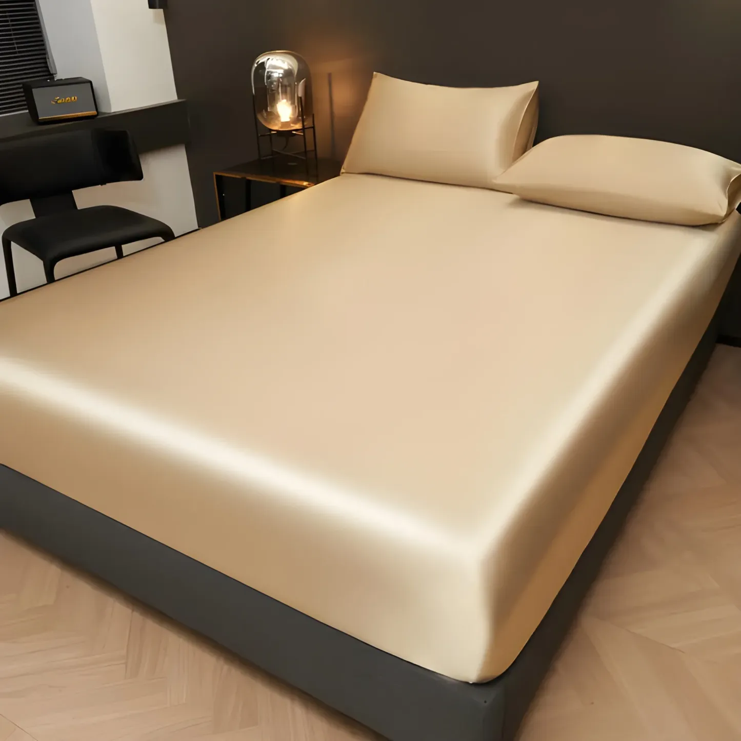 Solid Satin Fitted Sheet With Pillowcase Set
