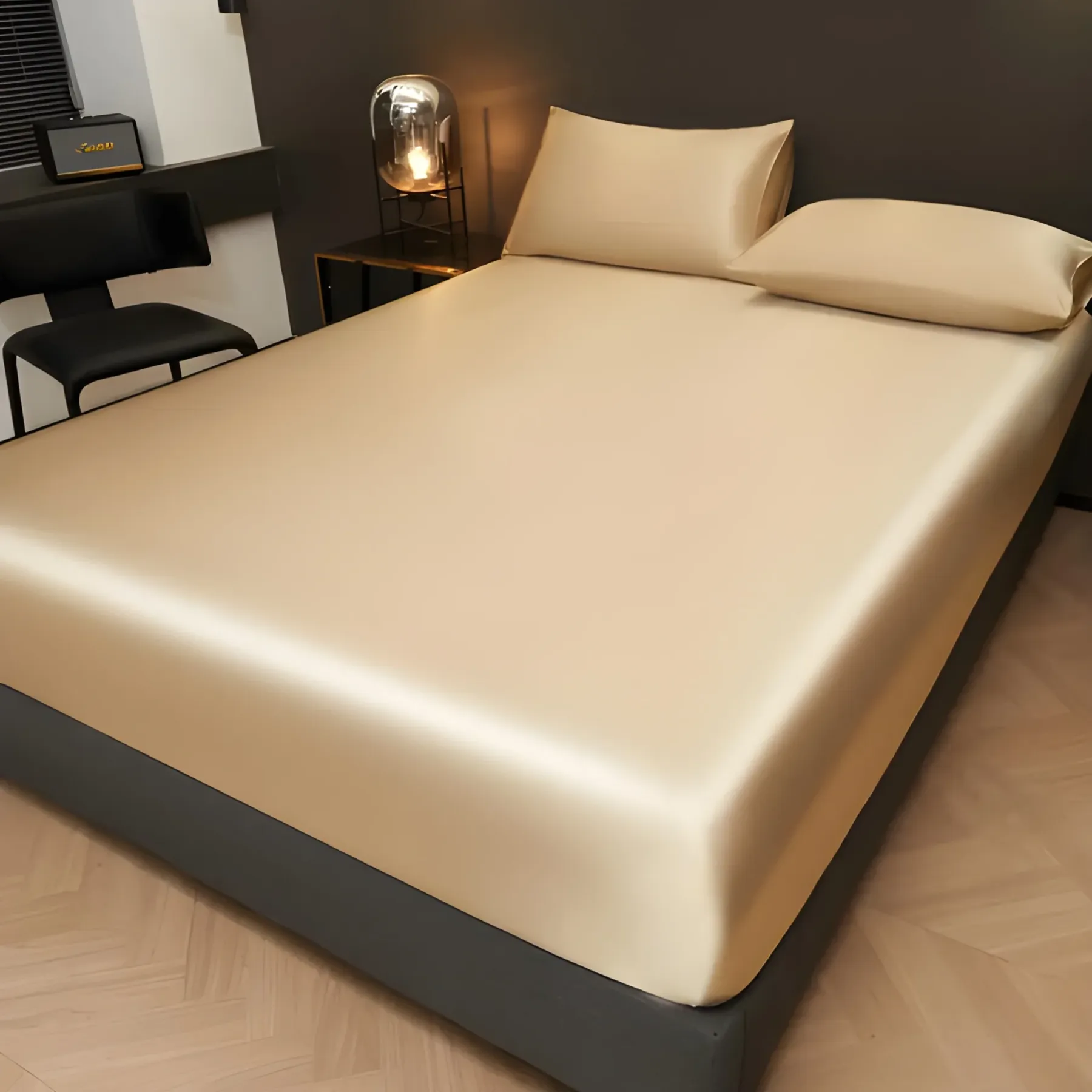 Solid Satin Fitted Sheet With Pillowcase Set