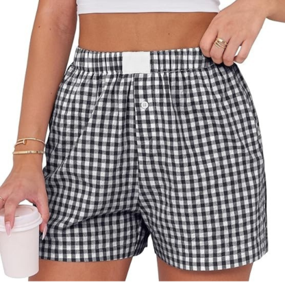 Women Gingham Plaid Boxer Lounge Shorts 