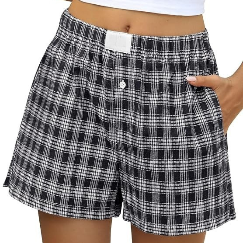 Women Gingham Plaid Boxer Lounge Shorts 