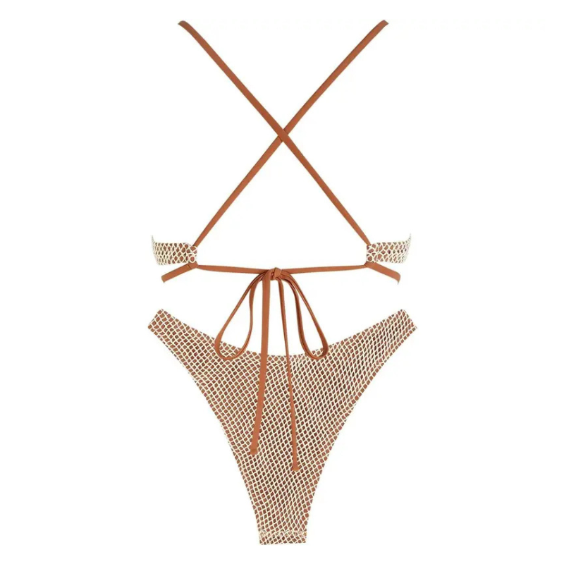  Women's Cutout Bikini Criss Cross Textured Metal High Leg Bikini Sets