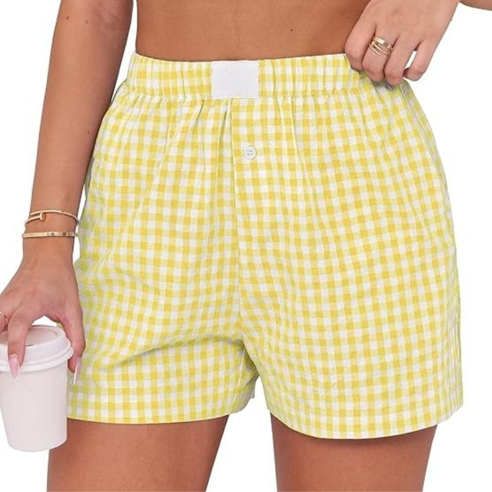 Women Gingham Plaid Boxer Lounge Shorts 