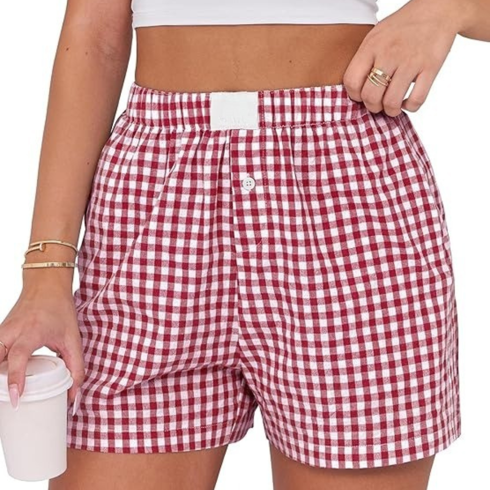 Women Gingham Plaid Boxer Lounge Shorts 