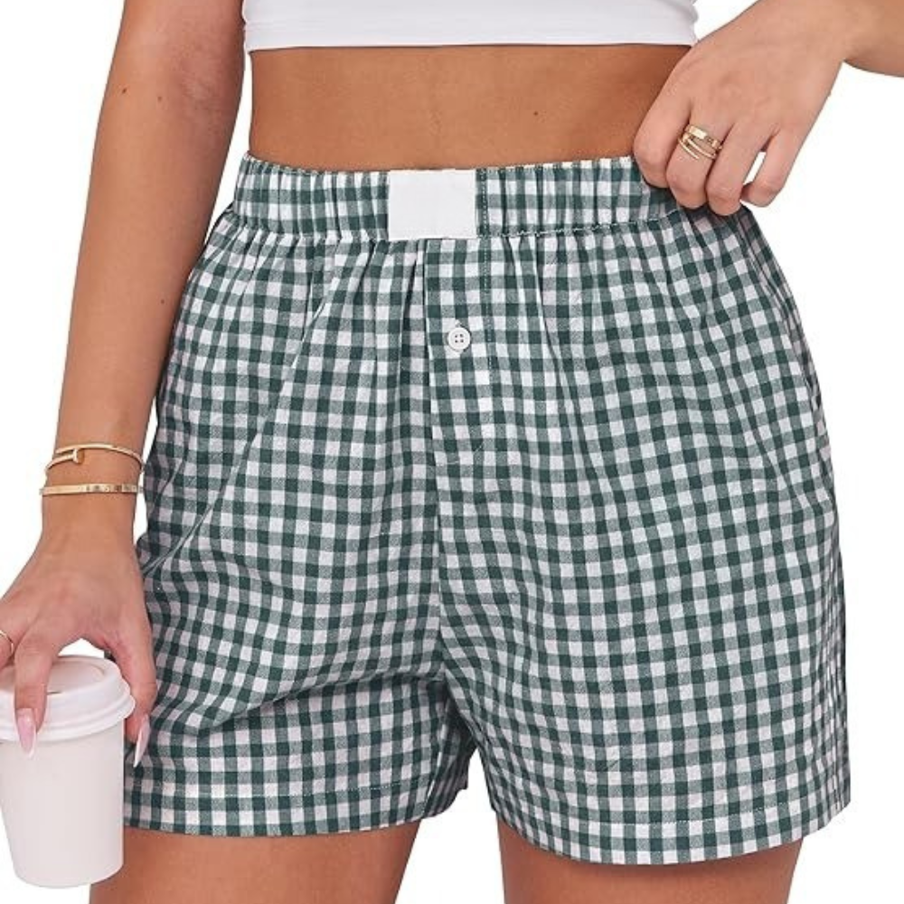 Women Gingham Plaid Boxer Lounge Shorts 