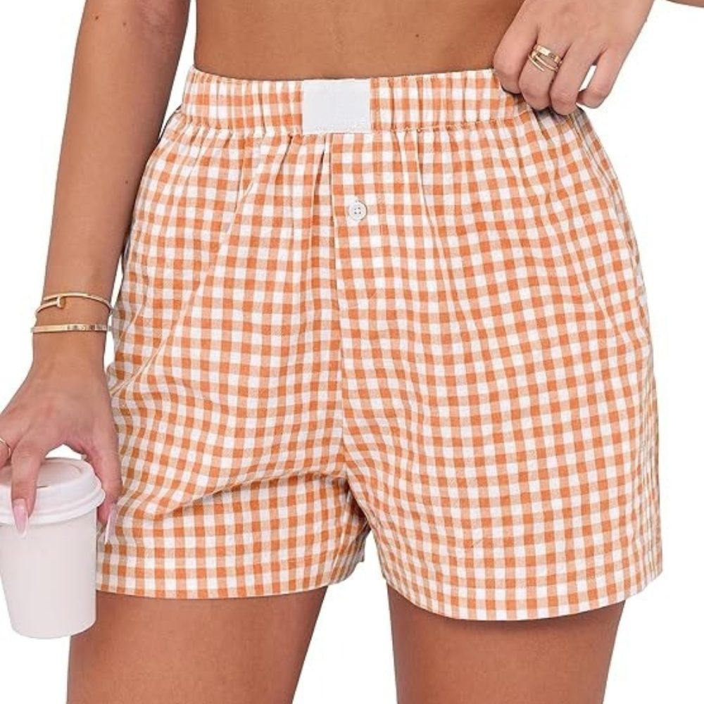 Women Gingham Plaid Boxer Lounge Shorts 